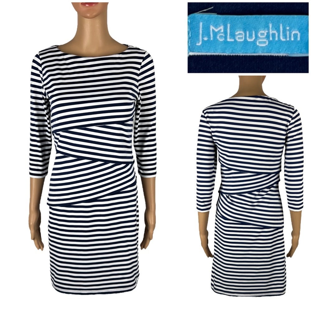 J McLaughlin Nicola Tiered Catalina Cloth Dress Size XS Blue White Stripes EUC